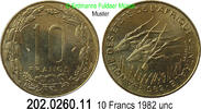 ZentralAfrikanische Staaten CAS 10 Francs *19 KM9 Antilopenköpfe . 202.0260.11 -