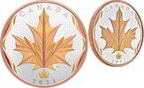 Canada Coins 2021 $ Canada 50 Maple Leaf in Motion Yellow & Rose Pure Silver Gold Plated Coin -