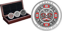 Canada Coins Canada Singing Moon Mask Fine Silver Ultra-High Relief 3 Silver Coin Set -