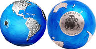 World Coins Barbados 2022 5$ ENDANGERED Blue Marble Meteorite From Space 3 oz Silver Coin -