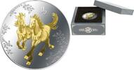 World Coins Niue 2$ Feng Shui Horse Horses 1 oz Silver Coloured Proof Coin -