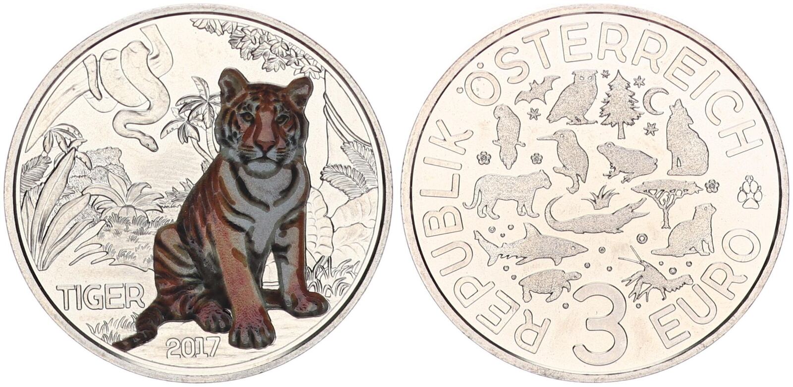 Österreich 3 Euro 2017 3 € Tierserie leuchtet im dunklen Tiger