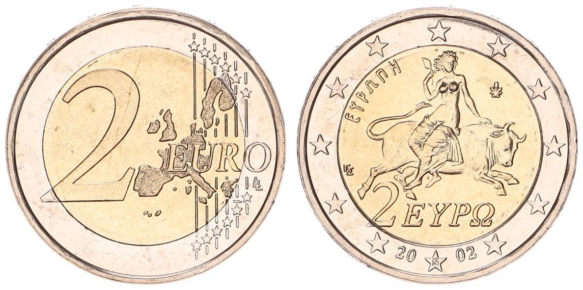 2 Euro Münze Griechenland 2002 Mit S Im Stern Griechenland 2 Euro Kursmünze 2002 mit Münzzeichen S im Stern