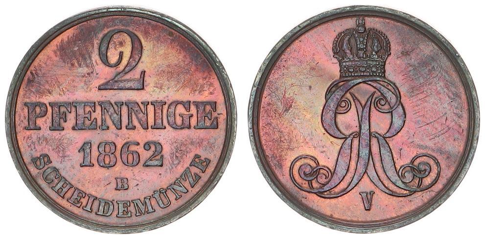 Hannover, Königreich 2 Pfennig 1862 B Georg V. Vz+ | MA-Shops