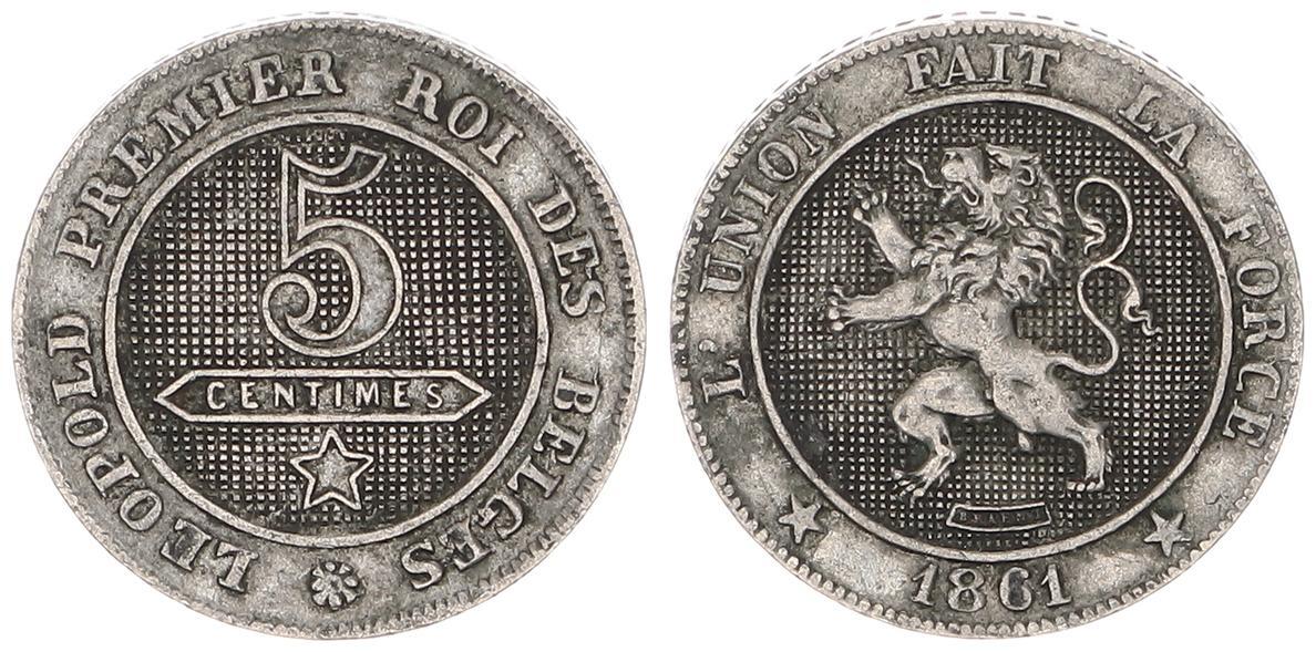 Belgien 5 Centimes 1861 Leopold I. ssvz