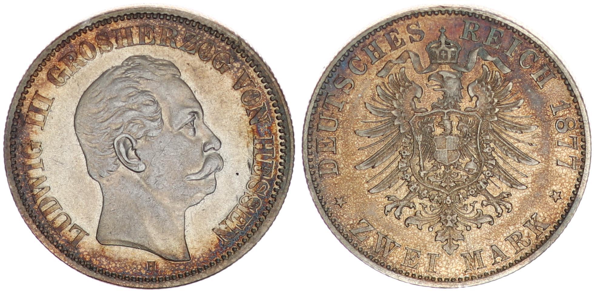 Hessen 2 Mark 1877 H Ludwig III vz schöne Tönung MA Shops