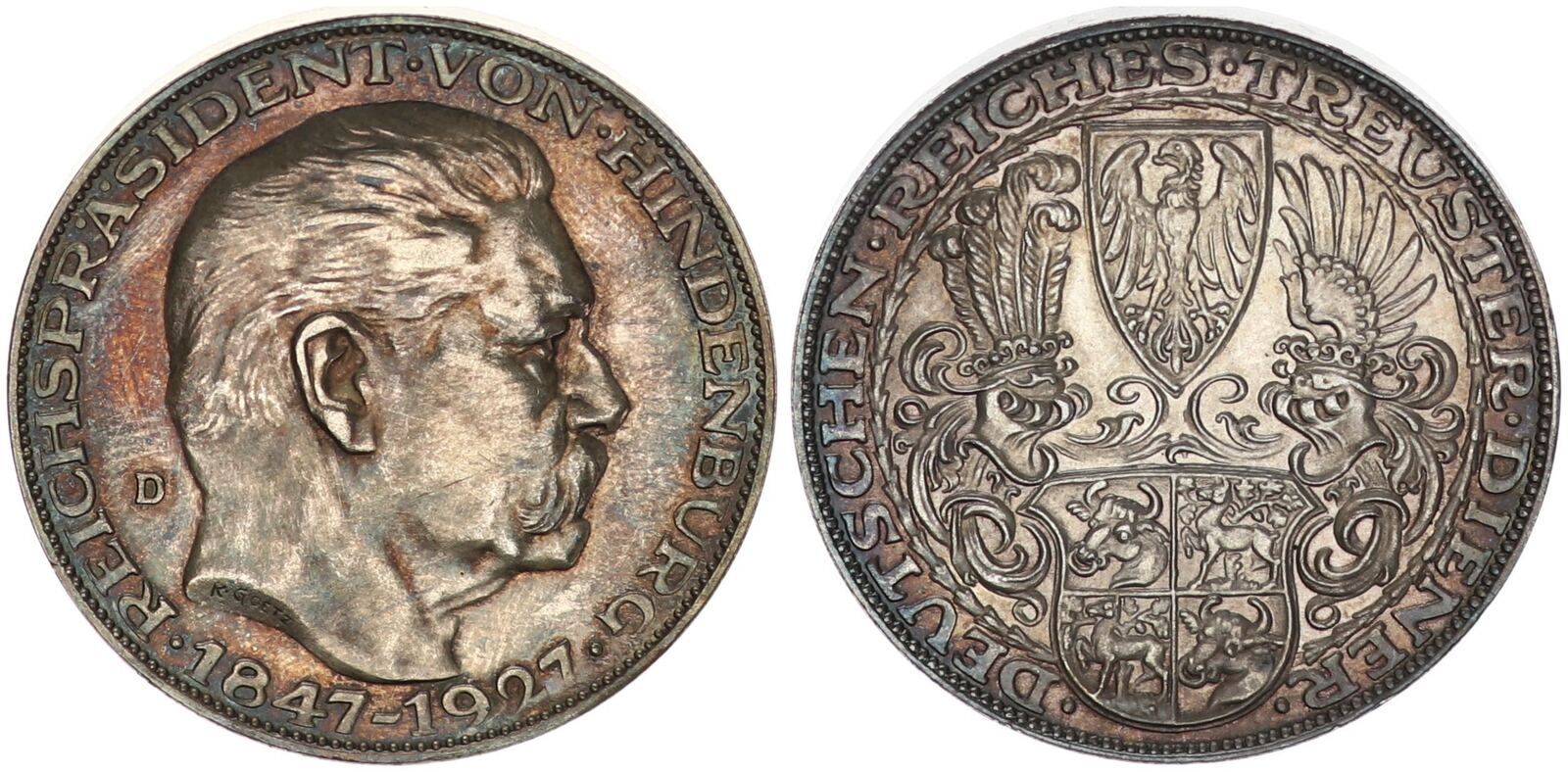 Deutschland Weimarer Republik Medaille in 5 Mark Größe 1927 D Weimar