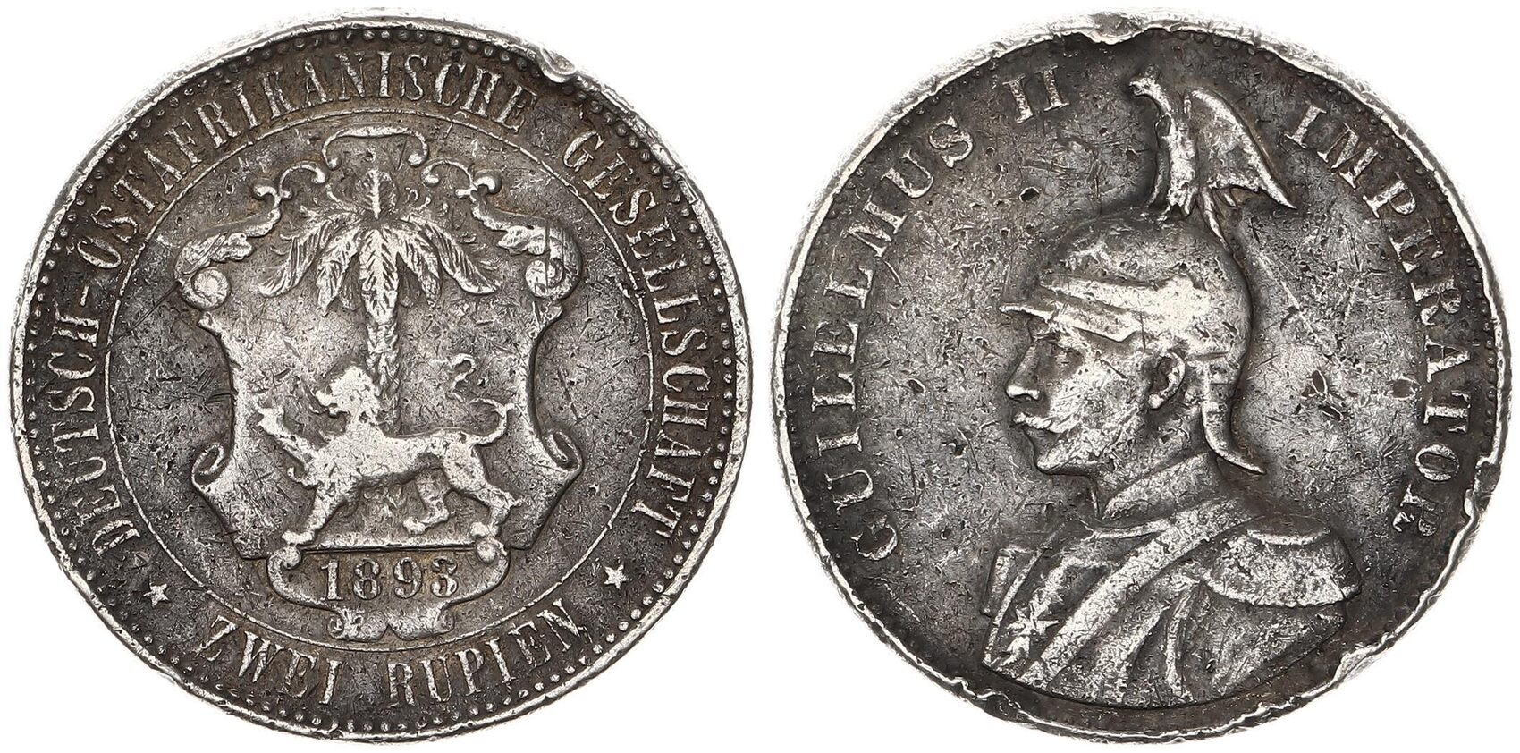 Kolonien DeutschOstafrika DOA 2 Rupien 1893 Kaiser Wilhelm II