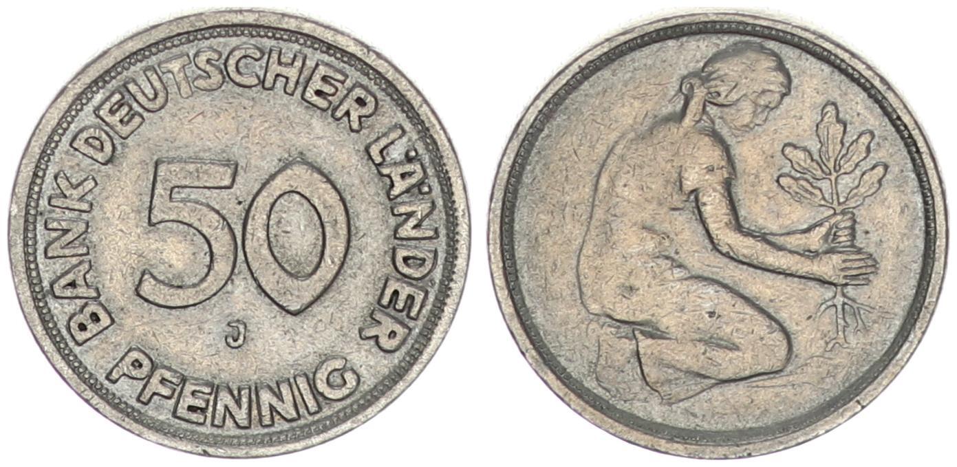 50 Pfennig Bank Deutscher Länder J Ohne Jahreszahl Deutschland 50 Pfennig ohne Jahreszahl, J J.379 Kursmünze Fehlprägung