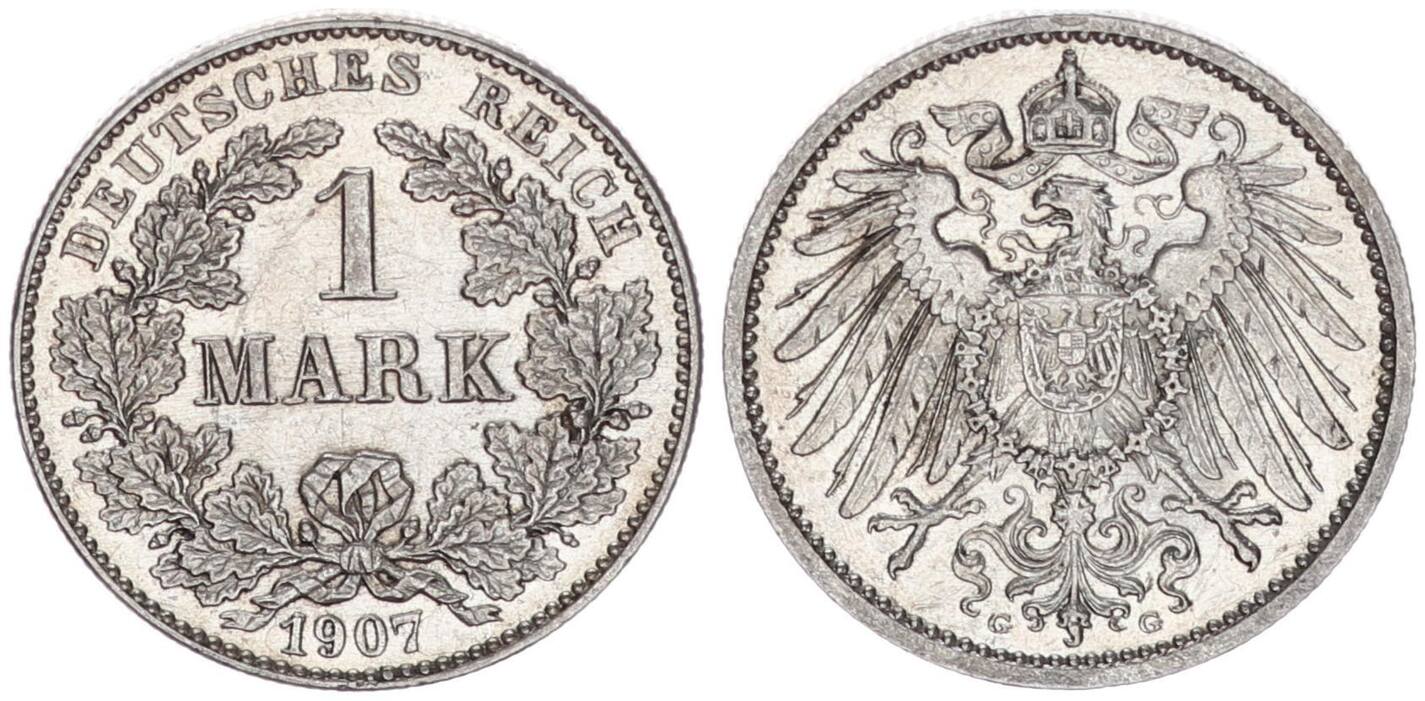 Deutsches Kaiserreich 1907 G Kaiserreich 1 Mark Kursmünze J.17 vz, von