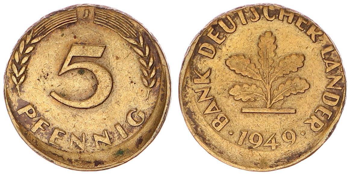 5 Pfennig Bank Deutscher Länder 1949 G www.ma-shops.de