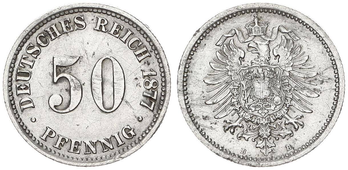 Kaiserreich 50 Pfennig 1877 B J.7 Ss-vz,kl.Kratzer | MA-Shops