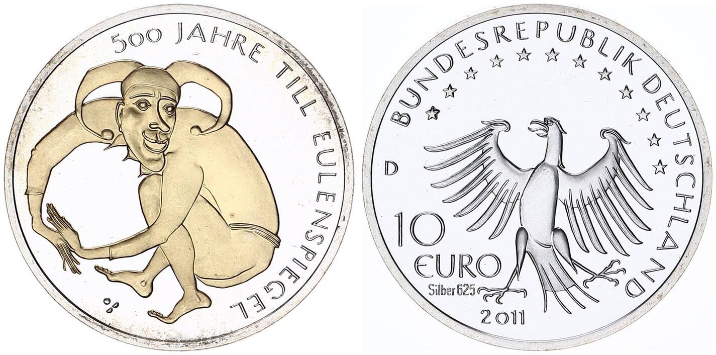 10 Euro Münze 500 Jahre Till Eulenspiegel Deutschland 10 Euro 2011 D 500 Jahre Till Eulenspiegel teilvergoldet
