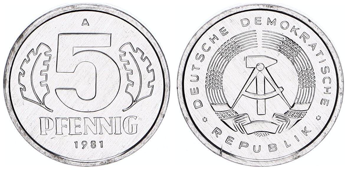 DDR 5 Pfennig 1981 A Aluminium Stempelglanz/Export | MA-Shops