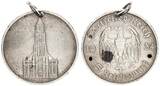 3 Reich patriotischer Münzanhänger 1934 5 M Kirche ohne Datum guter Zustand, Fleck