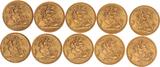 Großbritannien 10x 1 Sovereign Gold 1957-1958 St. George und der Drache ss-vz bis vz/prägefrisch