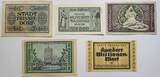 Düsseldorf, Rheinprovinz 2 x 100.000 Mark, 5, 10, 100 Millionen 1923 Stadt, Notgeld stark gebraucht-kassenfrisch