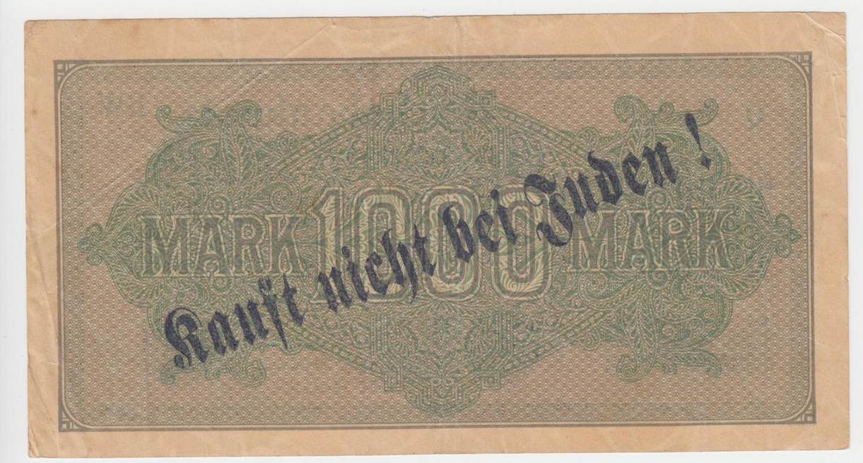Kauft Nicht Bei Ungeimpften Heringsdorf 3. Reich 1933 3.Reich Wahl-Propaganda auf 1000 Mark Reichsbanknote