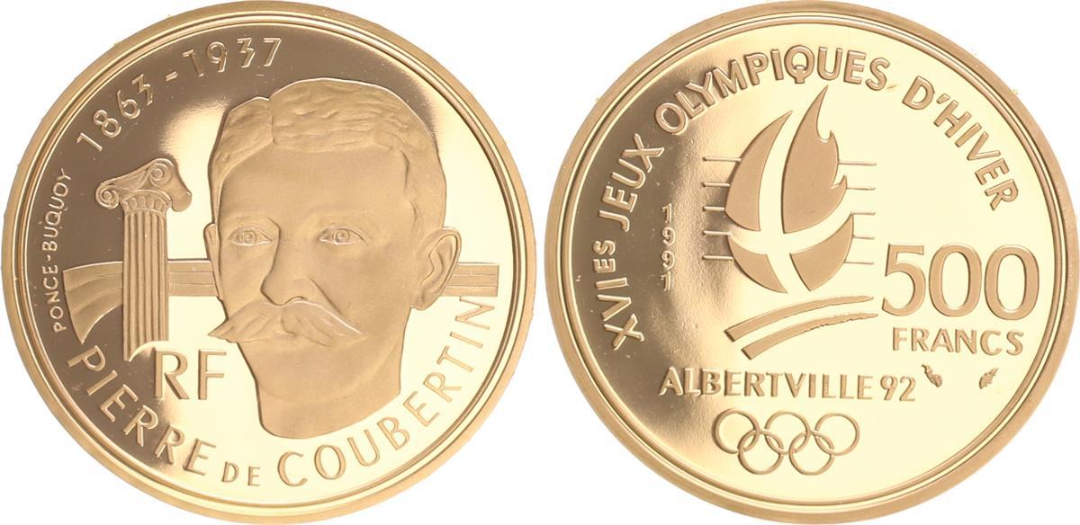 500 Francs Gold Albertville 1992 500 Franc 1992 Frankreich France ...