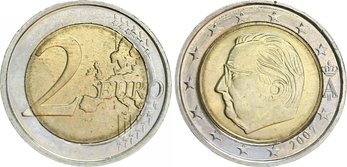 2 Euro Fehlprägung Belgien 2 Euro Kursmünze 2007, Rs ...