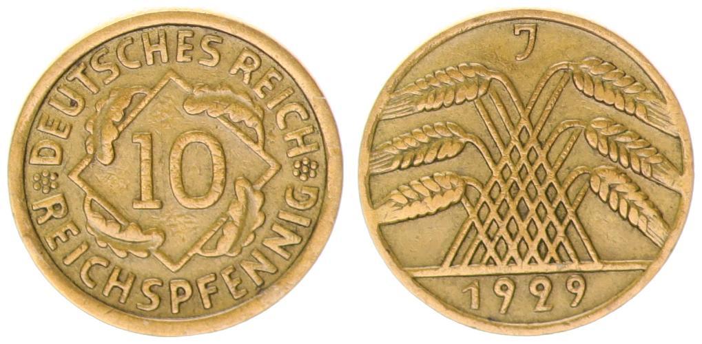 10 Reichspfennig 1929 A – Aluminium-Bronze Münze Aus Dem Deutschen Reich, Erhaltung Sehr Schön