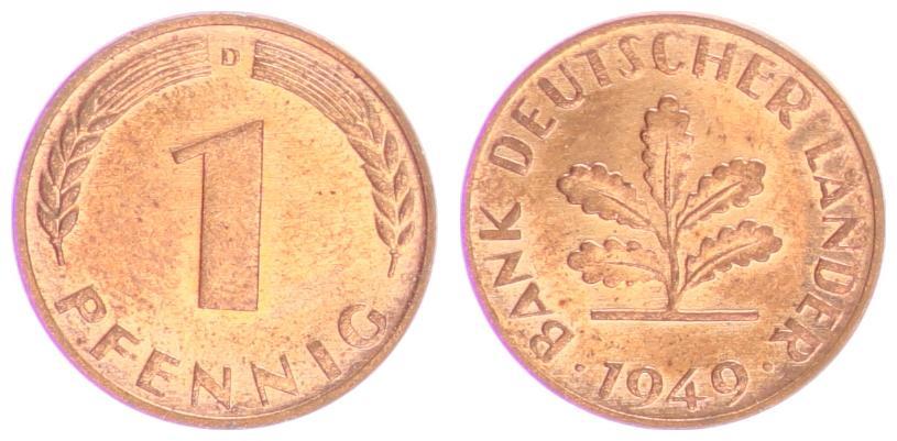 1 Pfennig Bank Deutscher Länder 1949 J www.ma-shops.de
