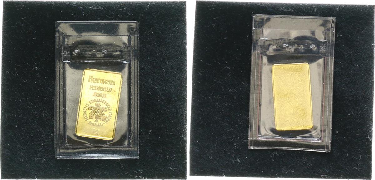 Gold - Barren - Heraeus - Deutschland 1 g Goldbarren 1 g Feingold Heraeus Barren Deutschland 999 ...