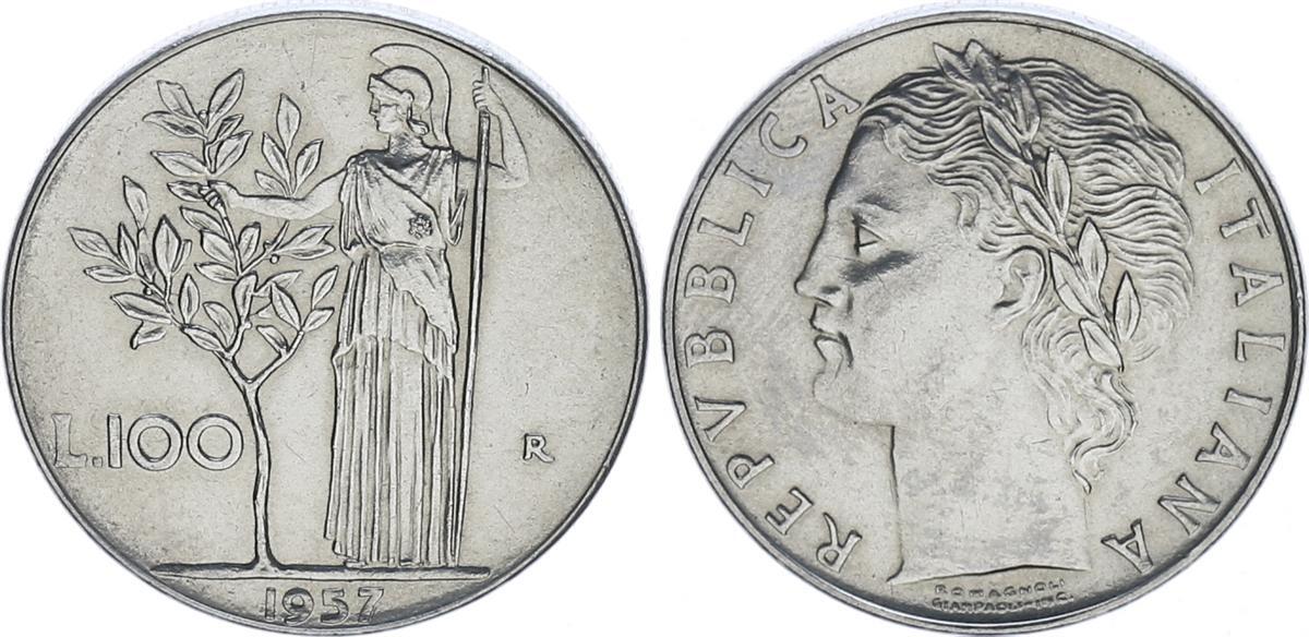 100 Lira Italien 100 Lire 1957 fast Stempelglanz 100 Lira Italien 100 Lire 1957 fast Stempelglanz