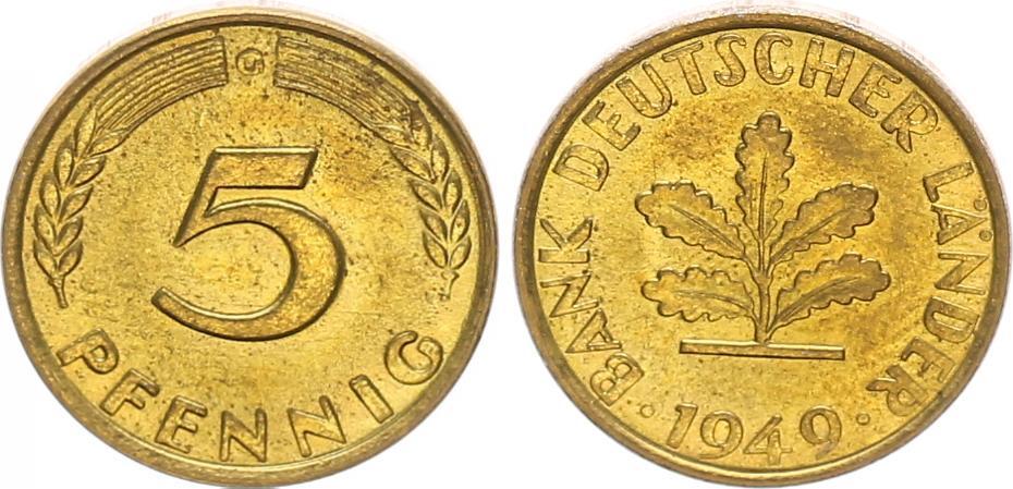 5 Pfennig Bank Deutscher Länder 1949 G www.ma-shops.de