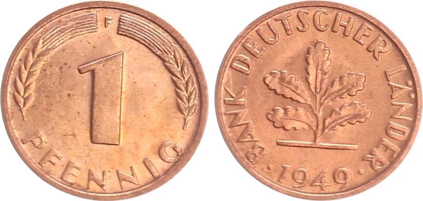 1 Pfennig 1949 J Bank Deutscher Länder Deutschland 1 Pfennig Bank deutscher Länder 1949 F prägefrisch | MA-Shops