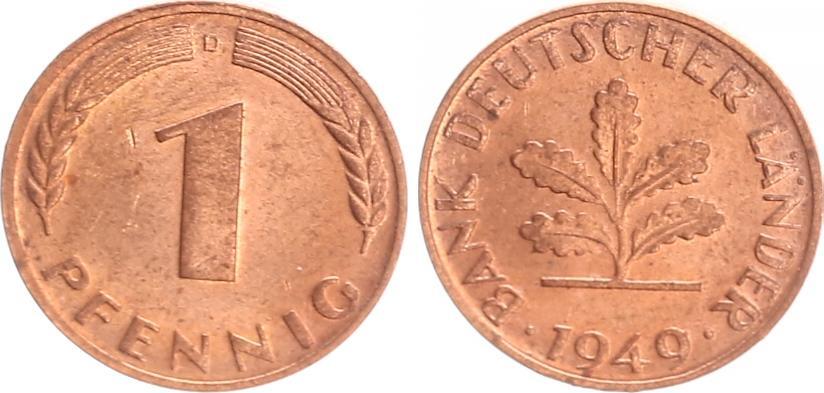 1 Pfennig 1949 D Bank Deutscher Länder Deutschland 1 Pfennig Bank deutscher Länder 1949 D prägefrisch | MA-Shops
