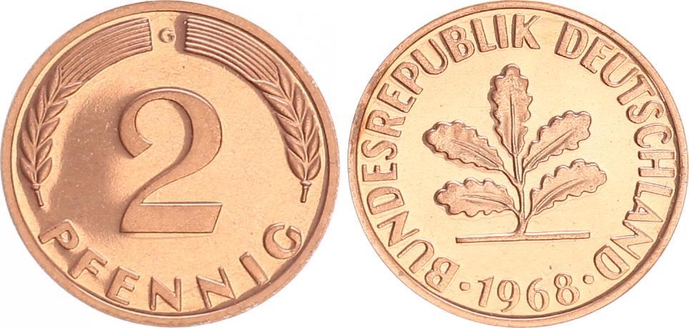 2 Pfennig 1968 G Nicht Magnetisch Wert Deutschland 2 Pfennig 1968 G Variante mit Eisenkern ( magnetisch