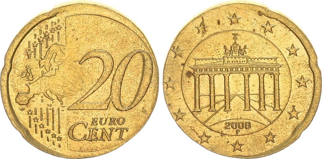 Deutschland Fehlprägung 20 Cent auf 10 Cent Rohling 2008 F Fehlprägung 20 Cent 2008F geprägt