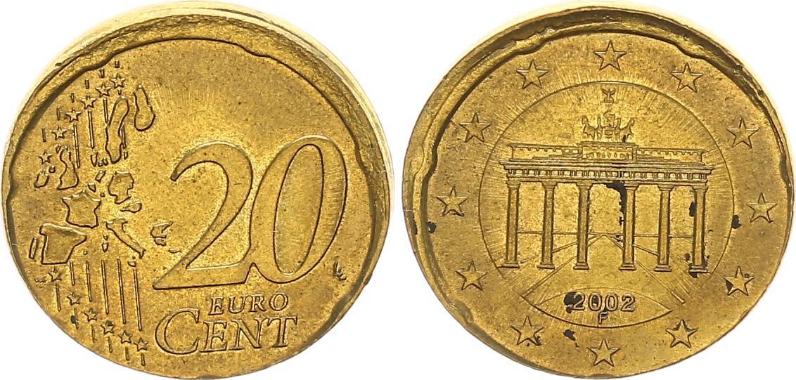 20 Cent Fehlprägung 2002 F Deutschland / Bundesrepublik 20 Cent leicht dezentriert,Rand glatt
