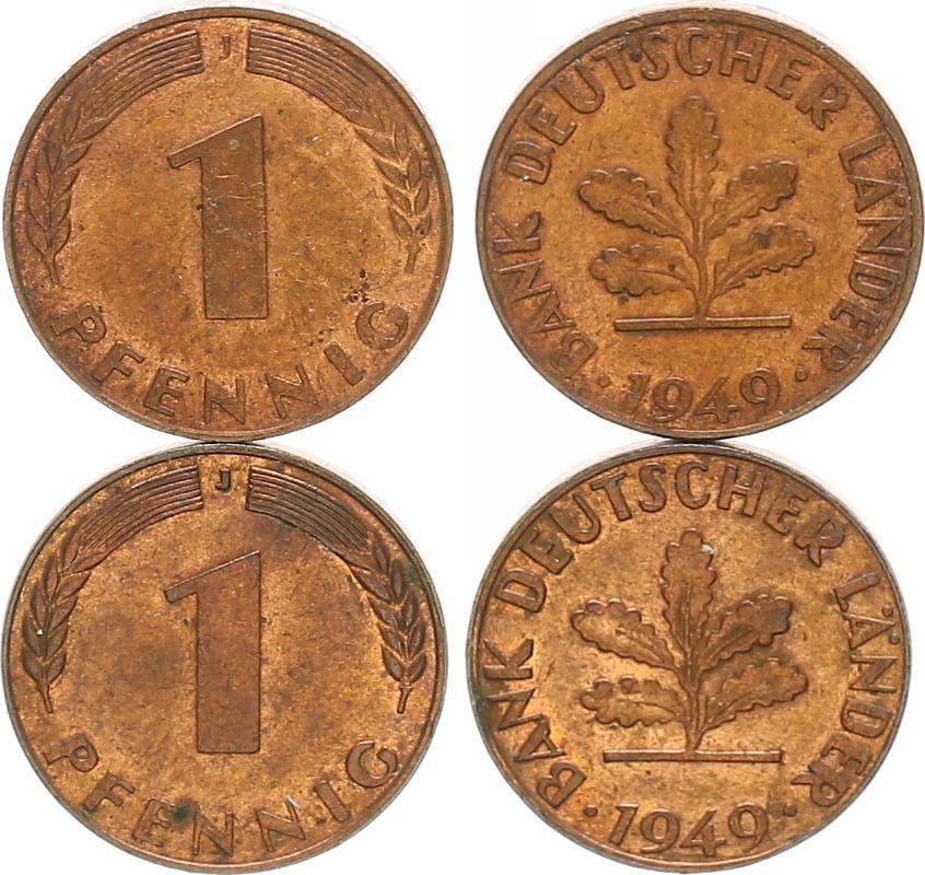 1 Pfennig 1949 D Bank Deutscher Länder Deutschland - BRD 2x 1 Pfennig Bank deutscher Länder 2x 1949 J BRD 2 x