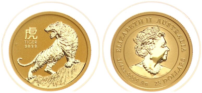 Australien Lunar III Gold 25 Dollars 1 4 Unze Gold Australien 1 4 Oz 2022 Lunar III Tiger