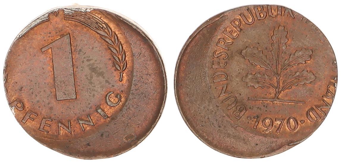 Deutschland 1 Pfennig 25 Dezentriert BRD 1 Pfennig 1970 D Fehlpr gung 