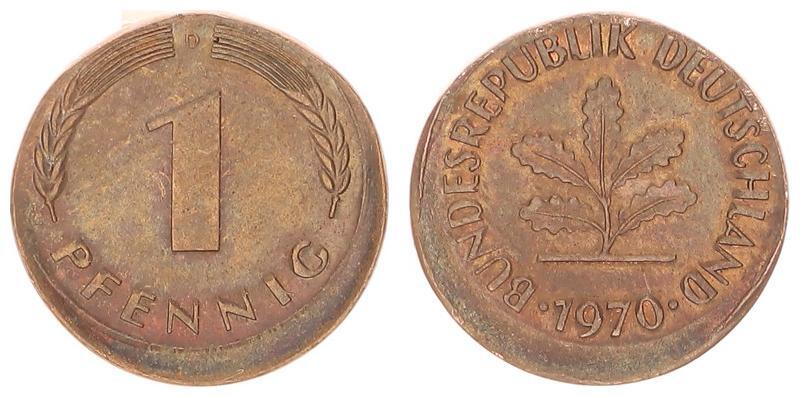 Deutschland 1 Pfennig Ca 10 Dezentriert BRD 1 Pfennig 1970 D 