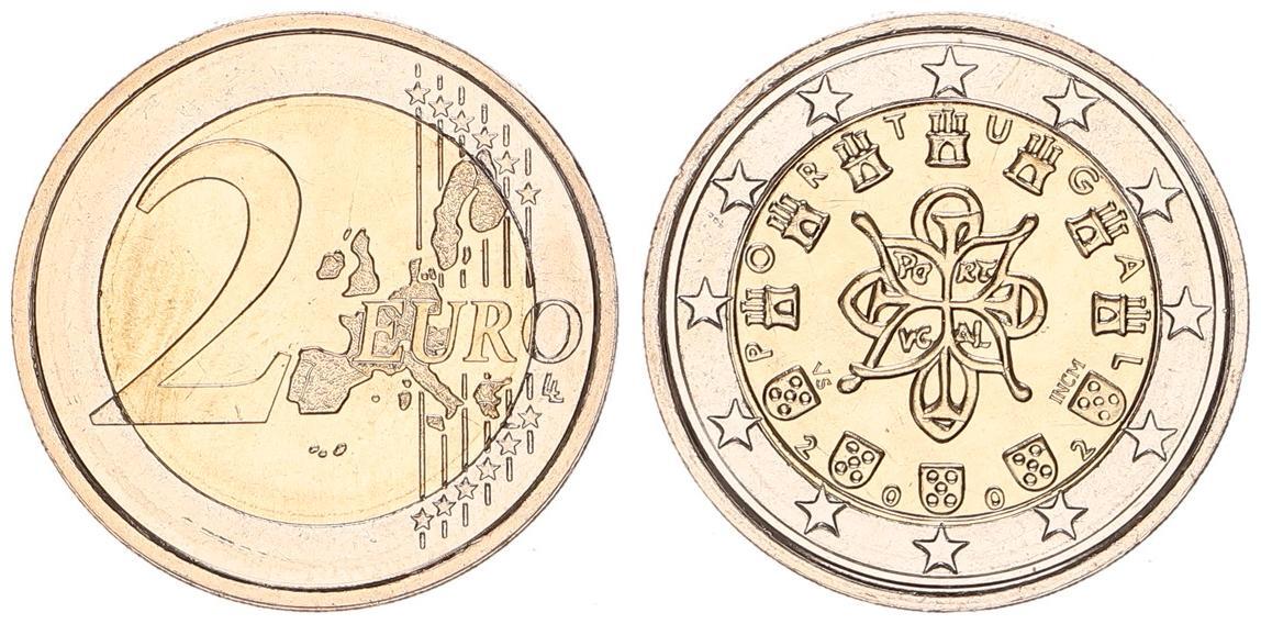 2 Euro Portugal 2002 Fehlprägung Erkennen Portugal 2 Euro Kursmünze 2002 prägefrisch | MA-Shops