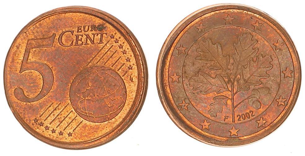 5 Cent Fehlprägung Deutschland 5 Cent 2002 F dezentriert vzst
