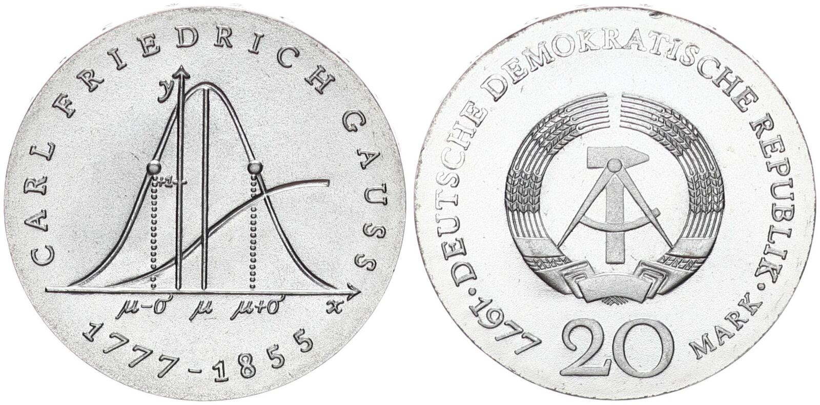 Deutschland - DDR 20 Mark 1977 Carl Friedrich Gauß fast Stempelglanz ...