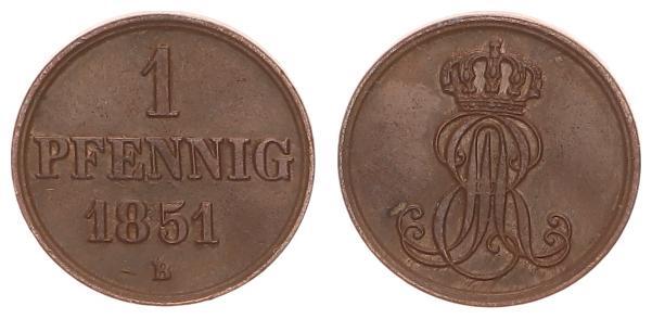 Hannover 1 Pfennig 1851 B Ernst August Fast Vz | MA-Shops