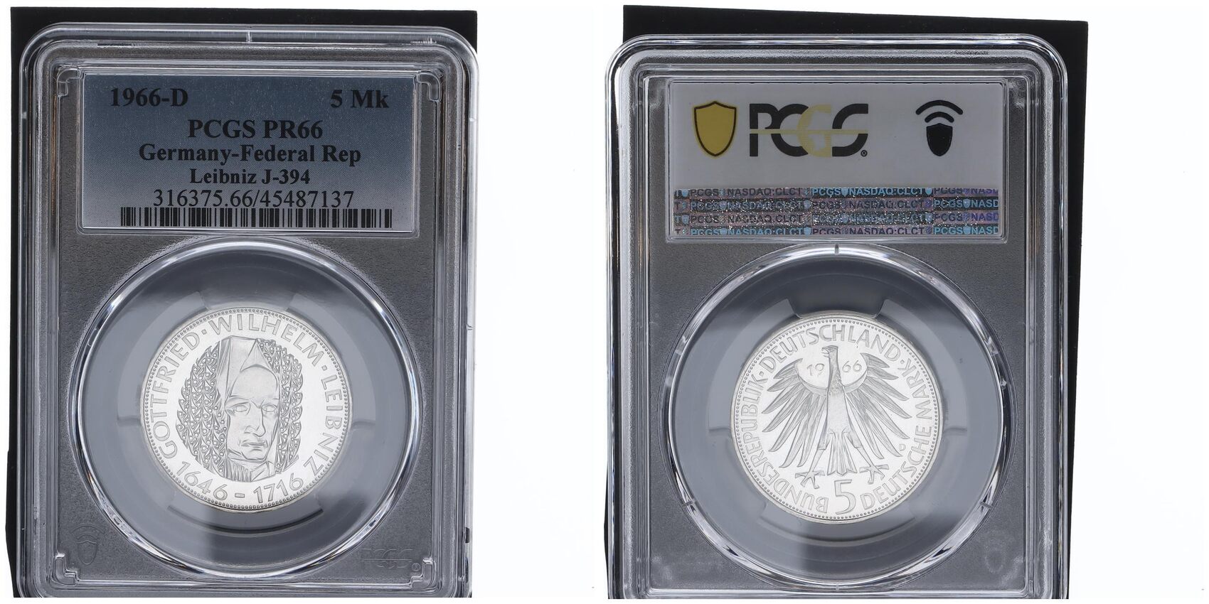 Pr66 Reeb Germany-Federal Rep 1966-D 5 Mark 1966D Leibniz Gedenkmünze PCGS ...