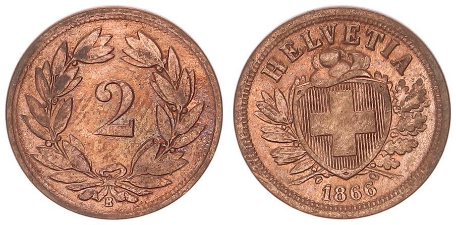 Schweiz 2 Rappen 1866 Ss vz MA Shops