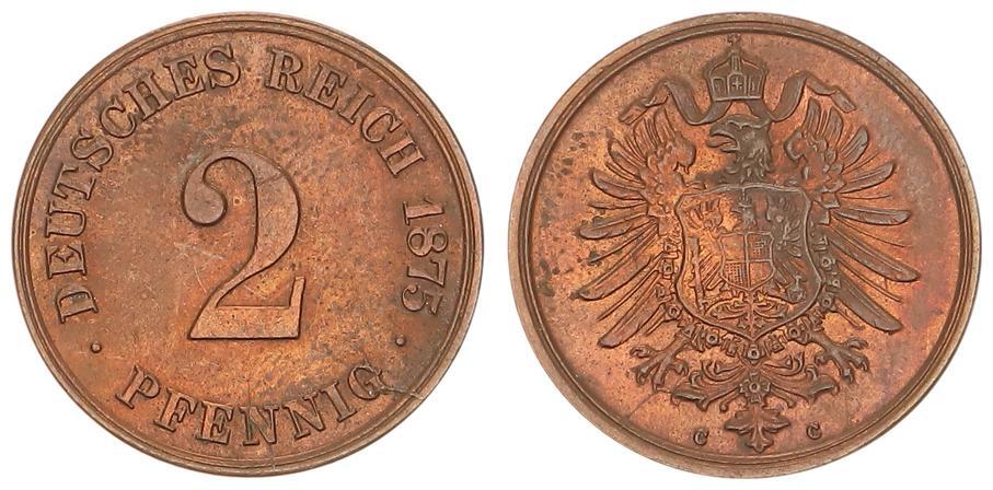 Deutschland / Kaiserreich Kaiserreich 2 Pfennig 1875 C Vz-st/prfr. | MA ...