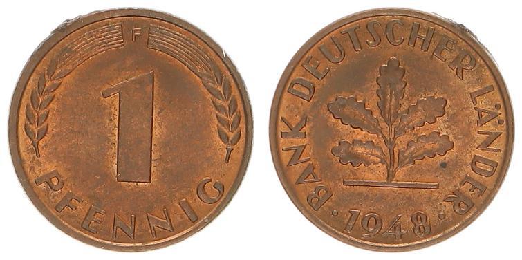 1 Pfennig Bank Deutscher Länder 1948 Wert Deutschland 1 Pfennig 1 Pf.Bank dt.Länder- 1948 F prägefrisch