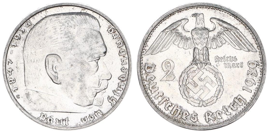 Drittes Reich - Deutschland 3. Reich 2 Mark 1939 G Paul Von Hindenburg ...