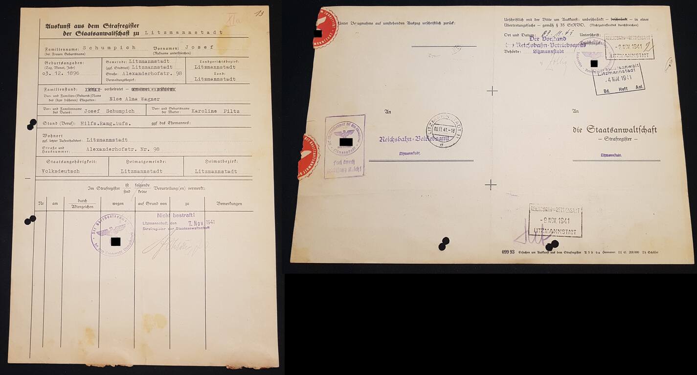 3. Reich 1941 Auskunft aus dem Strafregister der Staatsanwaltschaft
