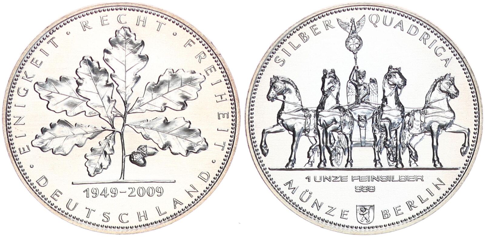 Feinsilber Edition Einigkeit Und Recht Und Freiheit Deutschland - Münze Berlin 1 Unze Feinsilber 2009 Silber Quadriga