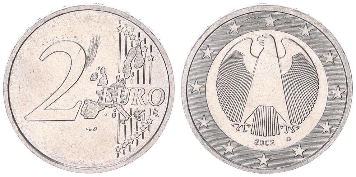 Deutschland / Eurowährung 2 Euro Fehlprägung 2 Euro 2002 G ...